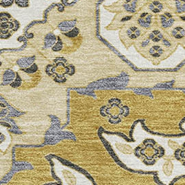HomeRoots 9' X 12' Elegant Gold & Ivory Floral Medallion Washable Area Rug with UV Protection & Stain Resistance 705844