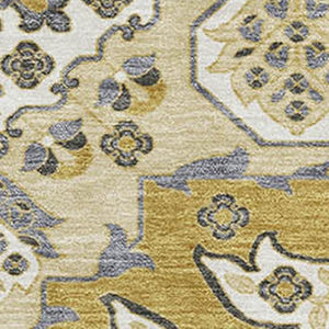 HomeRoots 10' X 14' Gold And Ivory Floral Medallion Area Rug - Washable, UV Protected & Stain Resistant Comfort 705845