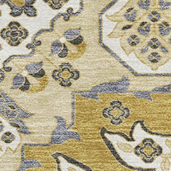 HomeRoots 10' X 14' Gold And Ivory Floral Medallion Area Rug - Washable, UV Protected & Stain Resistant Comfort 705845