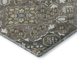 HomeRoots 8' Washable Round Rug in Coffee and Gray Floral Medallion - Durable, Stain Resistant, UV Protected Decor 705848