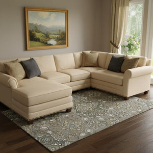 HomeRoots 8' X 10' Coffee and Gray Floral Medallion Area Rug - Washable, Stain-Resistant, UV Protected for Homes 705849