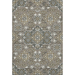 HomeRoots 9' X 12' Elegant Coffee & Gray Floral Medallion Area Rug - Washable, UV Protected, Stain Resistant 705850