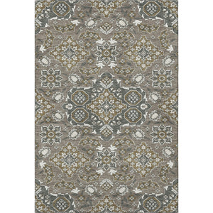 HomeRoots 9' X 12' Elegant Coffee & Gray Floral Medallion Area Rug - Washable, UV Protected, Stain Resistant 705850