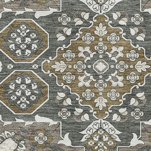 HomeRoots 10' X 14' Coffee & Gray Floral Medallion Area Rug – Washable, UV-Protected, Durable, & Stylish 705851