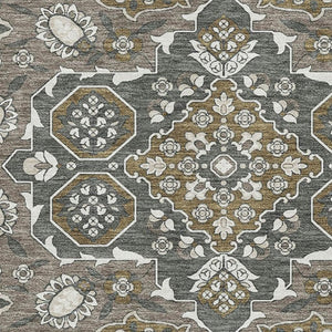HomeRoots 10' X 14' Coffee & Gray Floral Medallion Area Rug – Washable, UV-Protected, Durable, & Stylish 705851