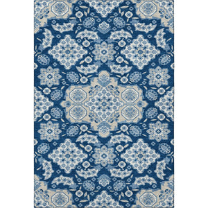 HomeRoots 5' Navy Blue & Ivory Floral Medallion Area Rug – Washable, Stain-Resistant, UV-Protected Design! 705853
