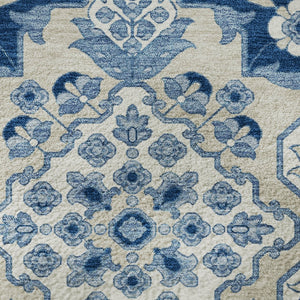 HomeRoots 8' Navy Blue and Ivory Floral Medallion Washable Round Rug - Stylish, Durable, UV Resistant, Easy Care! 705854