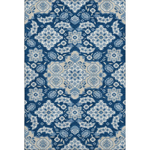 HomeRoots 9' X 12' Navy Blue & Ivory Floral Medallion Area Rug - Washable, UV-Protected & Stain-Resistant Design 705856
