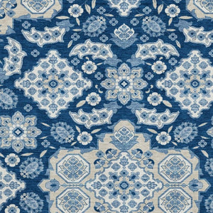 HomeRoots 10' X 14' Navy Blue Floral Medallion Area Rug - Washable, Stain Resistant, UV Protected, Non-Slip 705857