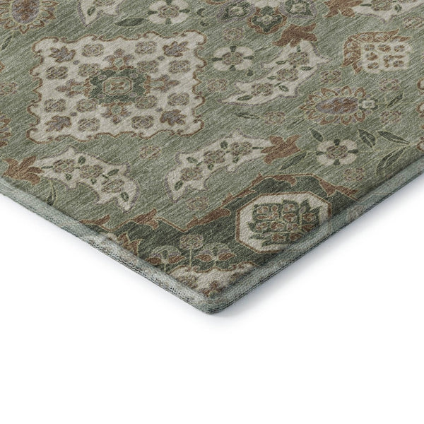 HomeRoots 5' X 8' Sage & Copper Floral Medallion Washable Rug with UV Protection for High-Traffic Areas 705859