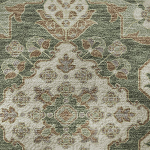 HomeRoots 5' X 8' Sage & Copper Floral Medallion Washable Rug with UV Protection for High-Traffic Areas 705859