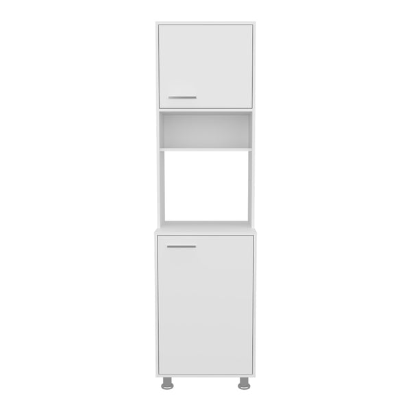 English Elm Antares Slim Kitchen Pantry Cabinet with Open Shelf, Double Doors & Upper Storage in Kronos White B070P337113