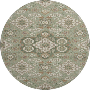 HomeRoots 8' Sage and Copper Floral Medallion Round Rug - Washable, UV-Protected, Ideal for Busy Homes! 705860