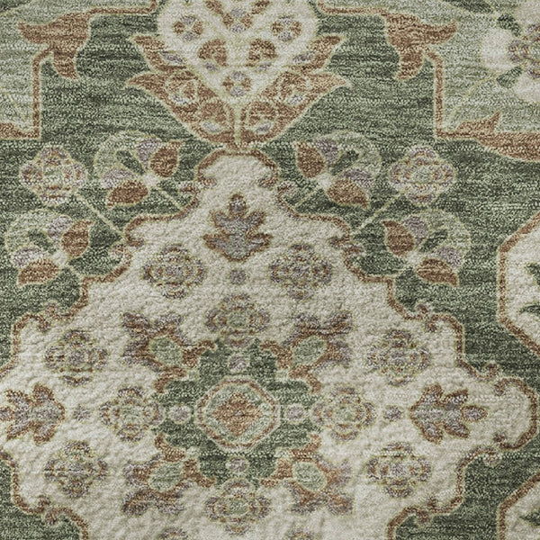HomeRoots 8' Sage and Copper Floral Medallion Round Rug - Washable, UV-Protected, Ideal for Busy Homes! 705860