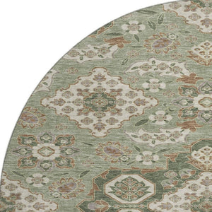HomeRoots 8' Sage and Copper Floral Medallion Round Rug - Washable, UV-Protected, Ideal for Busy Homes! 705860