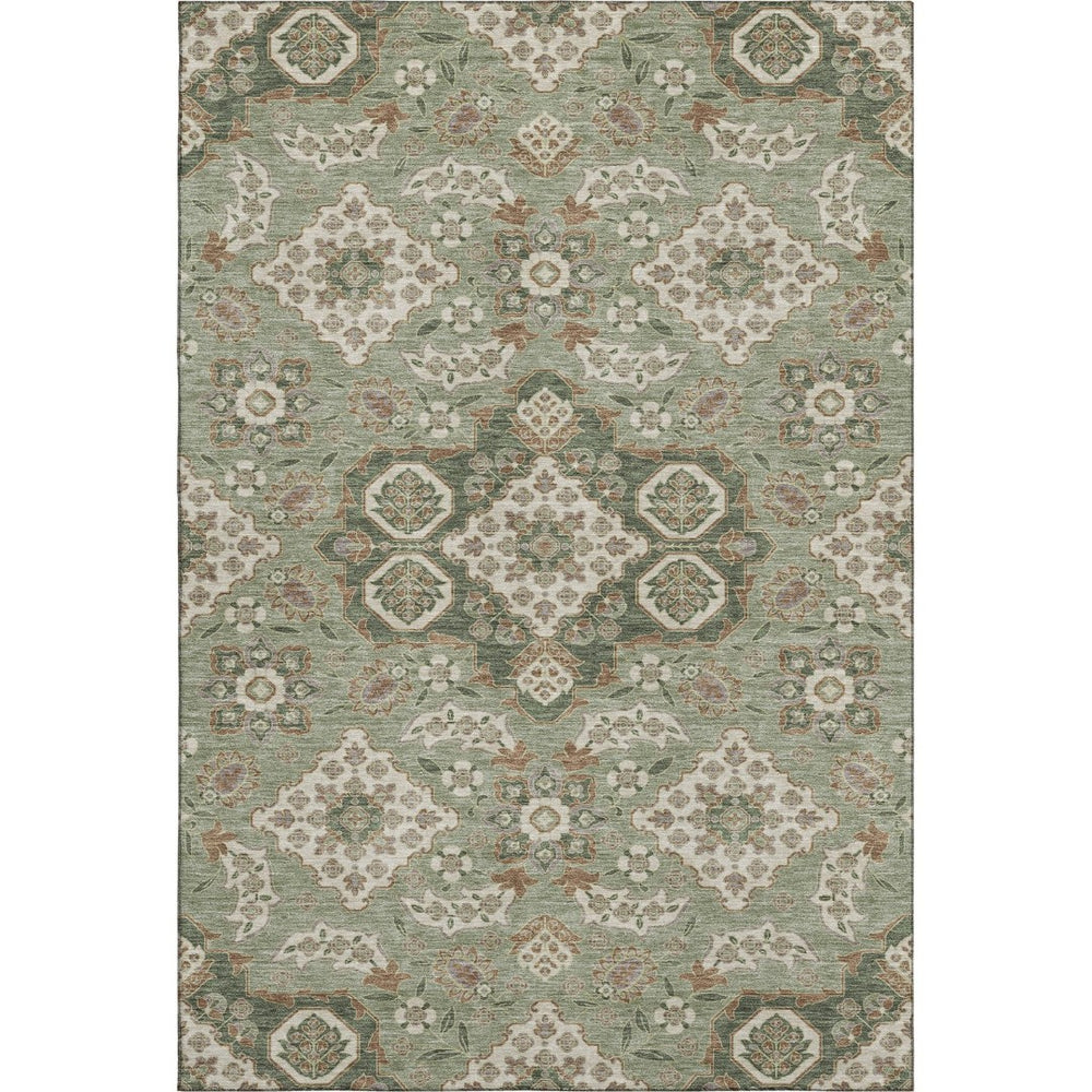 HomeRoots 8' X 10' Sage & Copper Floral Medallion Area Rug - Washable, UV-Protected, Soft & Durable Design 705861