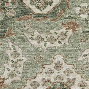 HomeRoots 8' X 10' Sage & Copper Floral Medallion Area Rug - Washable, UV-Protected, Soft & Durable Design 705861