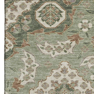HomeRoots 8' X 10' Sage & Copper Floral Medallion Area Rug - Washable, UV-Protected, Soft & Durable Design 705861