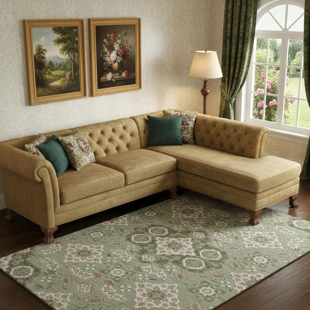 HomeRoots 9' X 12' Sage & Copper Floral Medallion Area Rug – Washable, UV Protected & Perfect for High-Traffic Areas 705862