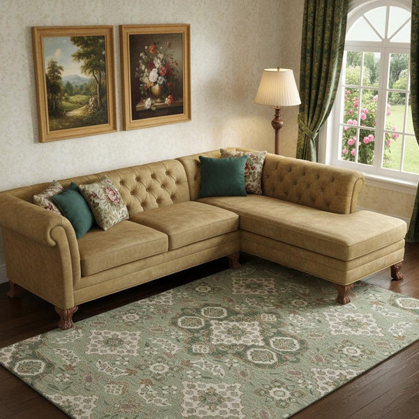 HomeRoots 9' X 12' Sage & Copper Floral Medallion Area Rug – Washable, UV Protected & Perfect for High-Traffic Areas 705862