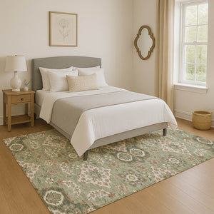 HomeRoots 9' X 12' Sage & Copper Floral Medallion Area Rug – Washable, UV Protected & Perfect for High-Traffic Areas 705862