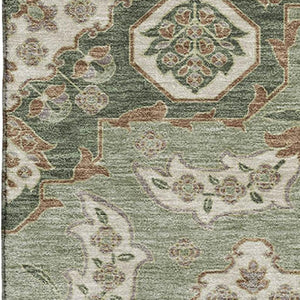 HomeRoots 9' X 12' Sage & Copper Floral Medallion Area Rug – Washable, UV Protected & Perfect for High-Traffic Areas 705862