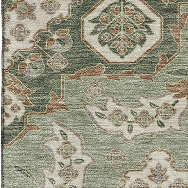 HomeRoots 9' X 12' Sage & Copper Floral Medallion Area Rug – Washable, UV Protected & Perfect for High-Traffic Areas 705862