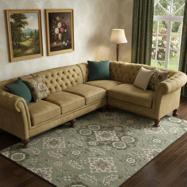 HomeRoots 10' X 14' Sage & Copper Floral Medallion Area Rug - Stain Resistant, UV Protected, Non-Slip Backing 705863