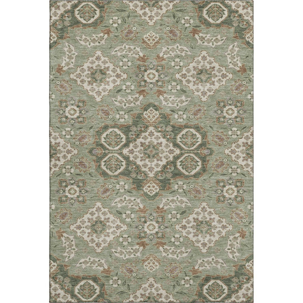 HomeRoots 10' X 14' Sage & Copper Floral Medallion Area Rug - Stain Resistant, UV Protected, Non-Slip Backing 705863