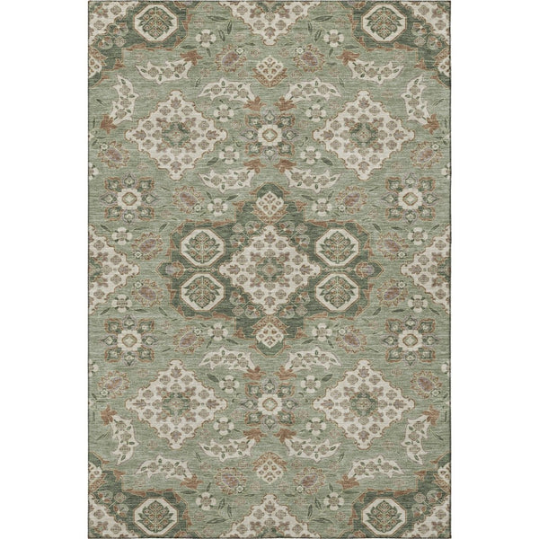 HomeRoots 10' X 14' Sage & Copper Floral Medallion Area Rug - Stain Resistant, UV Protected, Non-Slip Backing 705863