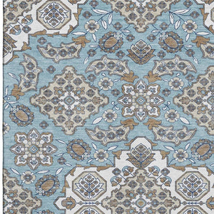 HomeRoots 5' X 8' Elegant Sky Blue Floral Medallion Area Rug - Washable, UV Protected, Stain Resistant! 705865