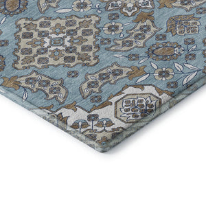 HomeRoots 8' Sky Blue Floral Medallion Round Rug – Washable, UV Protected, Durable, Perfect for Active Homes 705866