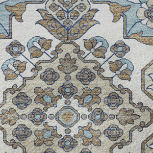 HomeRoots 8' Sky Blue Floral Medallion Round Rug – Washable, UV Protected, Durable, Perfect for Active Homes 705866