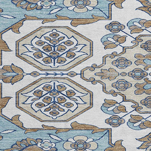 HomeRoots 8' Sky Blue Floral Medallion Round Rug – Washable, UV Protected, Durable, Perfect for Active Homes 705866