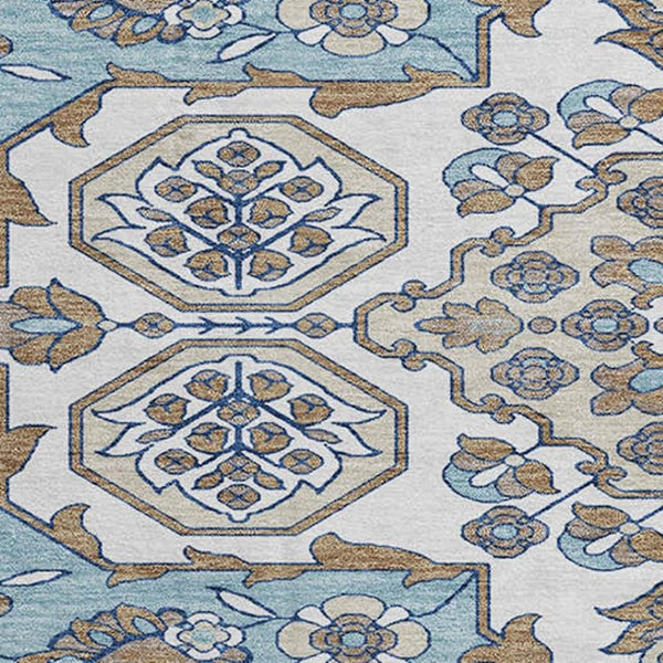 HomeRoots 8' Sky Blue Floral Medallion Round Rug – Washable, UV Protected, Durable, Perfect for Active Homes 705866