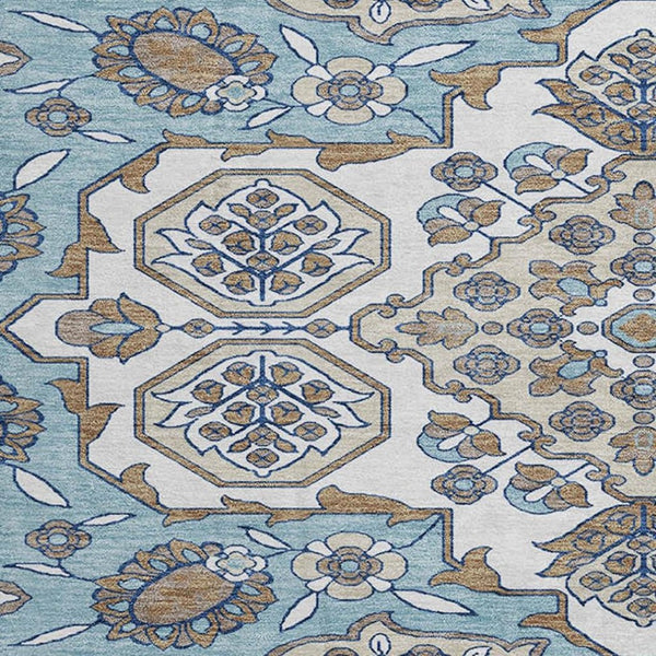 HomeRoots 8' Sky Blue Floral Medallion Round Rug – Washable, UV Protected, Durable, Perfect for Active Homes 705866