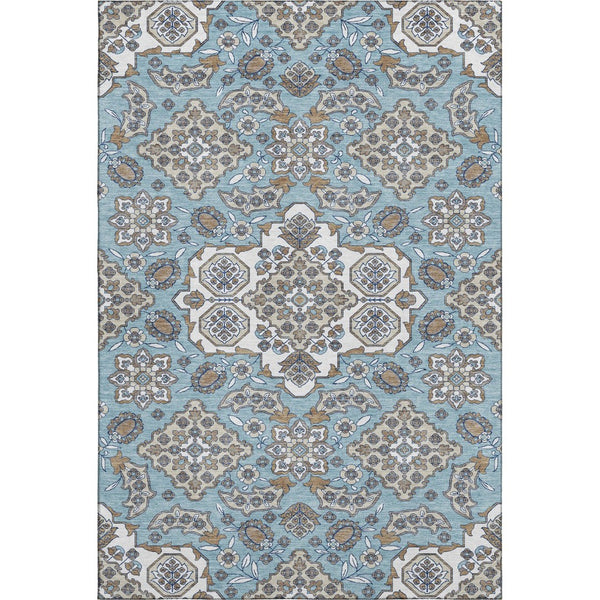 HomeRoots 8' X 10' Elegant Sky Blue & Ivory Floral Medallion Area Rug - Washable, UV-Protected & Durable Design 705867