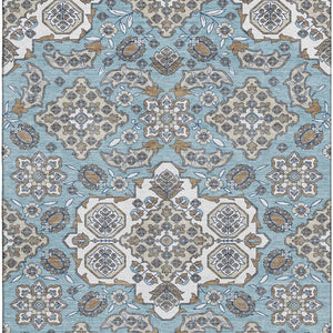 HomeRoots 8' X 10' Elegant Sky Blue & Ivory Floral Medallion Area Rug - Washable, UV-Protected & Durable Design 705867