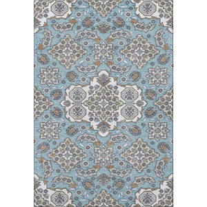 HomeRoots 9' X 12' Sky Blue & Ivory Floral Medallion Area Rug - Washable, UV Protected, Stain Resistant Design 705868