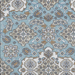 HomeRoots 10' Sky Blue and Ivory Floral Medallion Area Rug – Washable, UV-Protected, Perfect for Any Room 705869