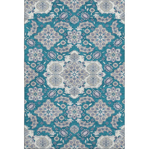 HomeRoots 5' X 8' Teal & Ivory Floral Medallion Rug - Stylish, Washable, UV-Protected, Ideal for Any Space 705871