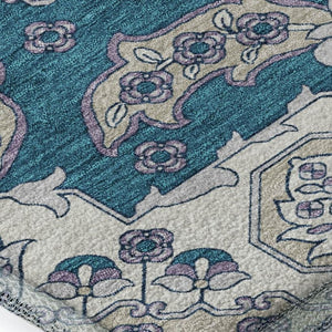 HomeRoots 5' X 8' Teal & Ivory Floral Medallion Rug - Stylish, Washable, UV-Protected, Ideal for Any Space 705871