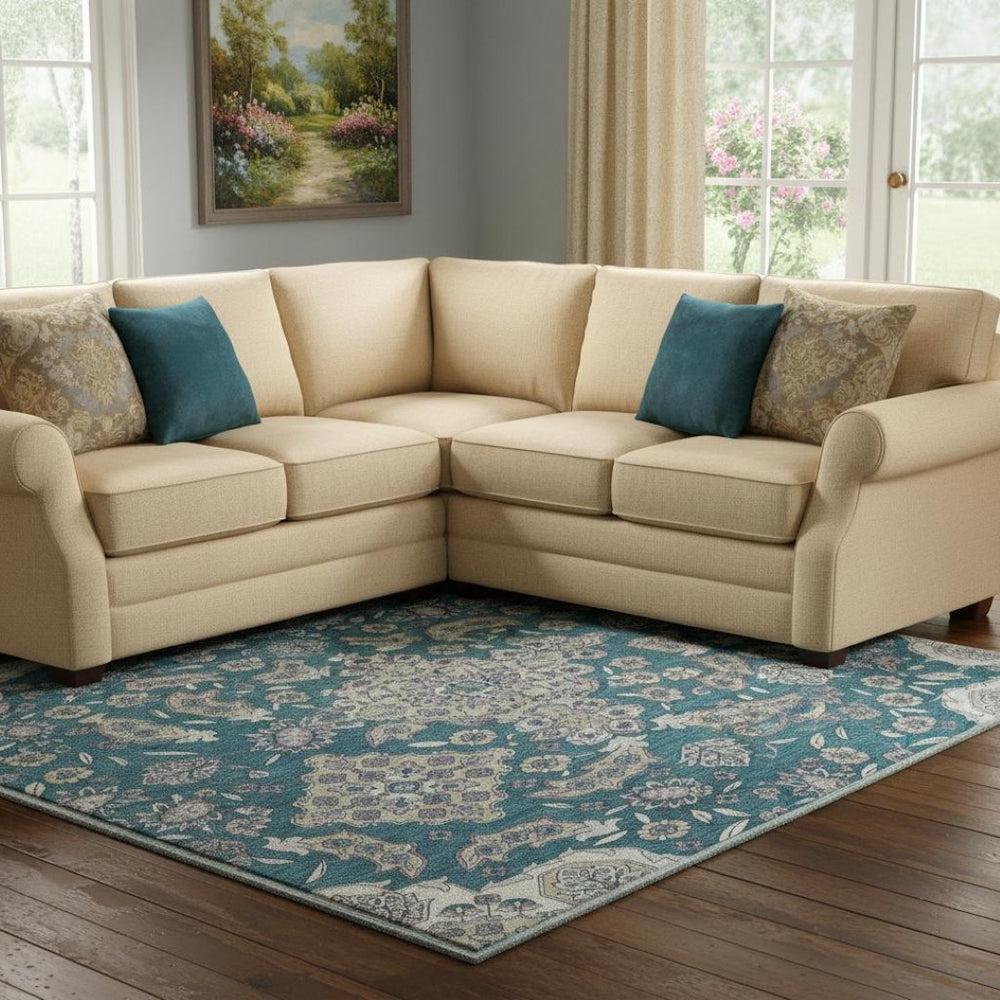 HomeRoots 8' X 10' Teal & Ivory Floral Medallion Area Rug - Durable, Stain-Resistant, UV Protected, Non-Slip! 705873