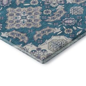 HomeRoots 9' X 12' Teal & Ivory Floral Medallion Rug - Washable, UV Protected, Durable & Stylish for Any Room 705874