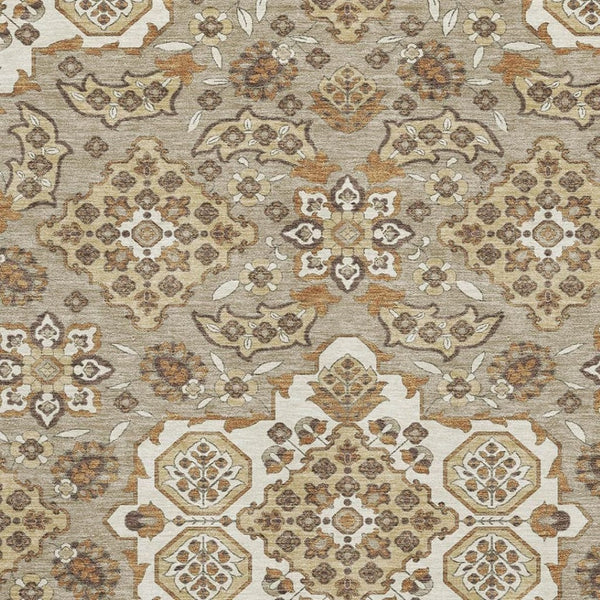 HomeRoots 5' X 8' Taupe and Beige Floral Medallion Area Rug - Stylish, Washable, UV-Protected, Durable Design 705877
