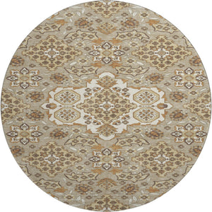 HomeRoots 8' Elegant Floral Medallion Round Rug in Taupe & Beige - Washable, UV Protected, Non-Slip Design 705878