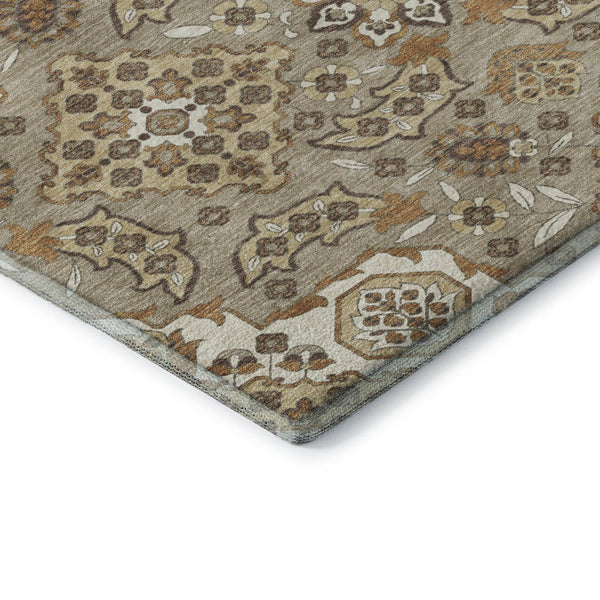 HomeRoots 8' Elegant Floral Medallion Round Rug in Taupe & Beige - Washable, UV Protected, Non-Slip Design 705878