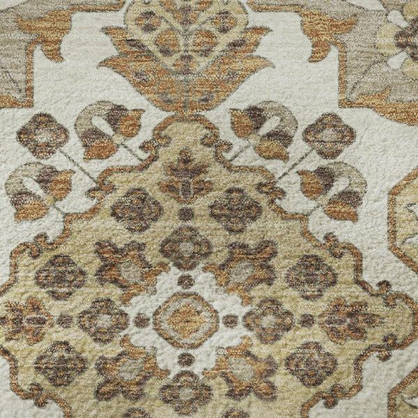 HomeRoots 8' Elegant Floral Medallion Round Rug in Taupe & Beige - Washable, UV Protected, Non-Slip Design 705878