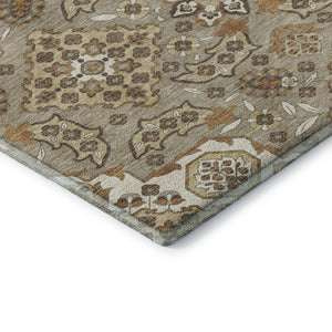 HomeRoots 8' X 10' Washable Taupe Beige Floral Medallion Area Rug with UV Protection for Modern Homes 705879