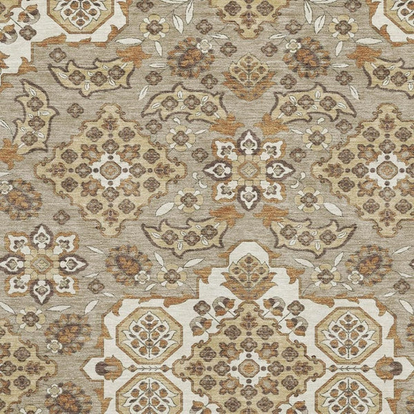HomeRoots 8' X 10' Washable Taupe Beige Floral Medallion Area Rug with UV Protection for Modern Homes 705879